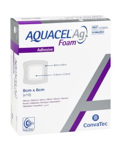 AQUACEL Ag Foam adhäsiv 8x8 cm Verband