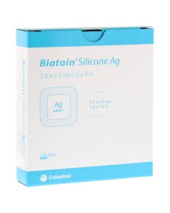 BIATAIN Silicone Ag Schaumverband 7,5x7,5 cm