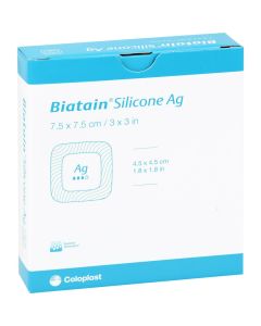 BIATAIN Silicone Ag Schaumverband 7,5x7,5 cm