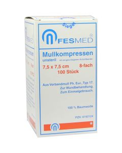 MULLKOMPRESSEN ES 7,5x7,5 cm unsteril 8fach