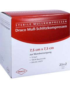 SCHLITZKOMPRESSEN Mull 7,5x7,5 cm steril 12fach