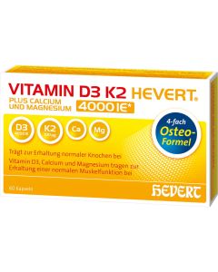 VITAMIN D3 K2 Hevert plus Ca Mg 4000 IE/2 Kapseln