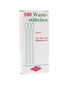 WATTESTÄBCHEN Holz 15 cm m.Wattebausch