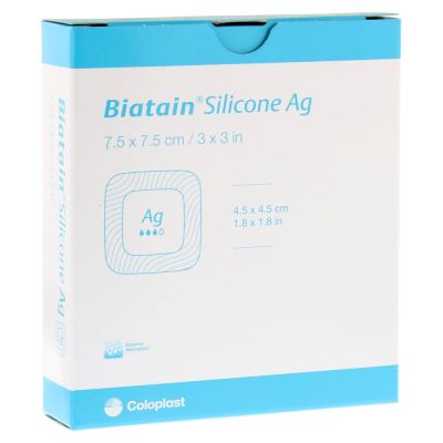 BIATAIN Silicone Ag Schaumverband 7,5x7,5 cm