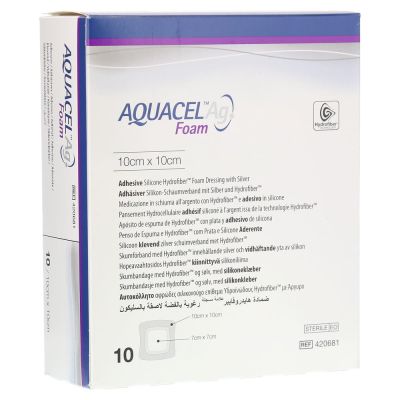 AQUACEL Ag Foam adhäsiv 10x10 cm Verband