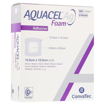 AQUACEL Ag Foam adhäsiv 12,5x12,5 cm Verband