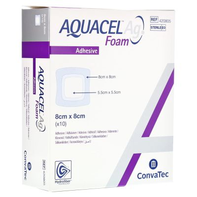 AQUACEL Ag Foam adhäsiv 8x8 cm Verband