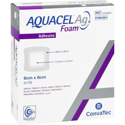 AQUACEL Ag Foam adhäsiv 8x8 cm Verband