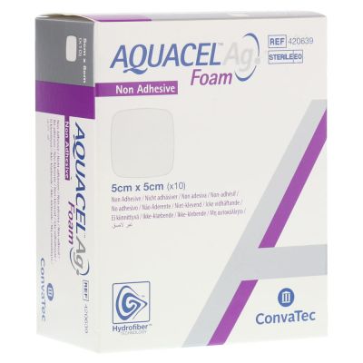 AQUACEL Ag Foam nicht adhäsiv 5x5 cm Verband