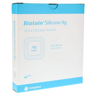 BIATAIN Silicone Ag Schaumverband 12,5x12,5 cm