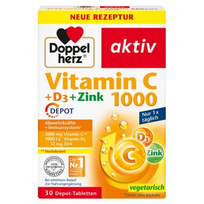 DOPPELHERZ Vitamin C 1000+D3+Zink Depot Tabletten