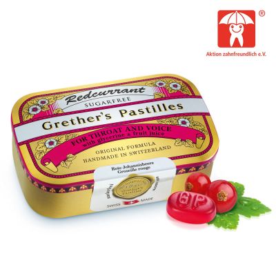 GRETHERS Redcurrant plus Vitamin C zuckerfreie Pastillen