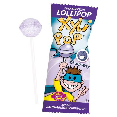 MIRADENT XyliPOP Lolli Zahnpflegelolli Blaubeere