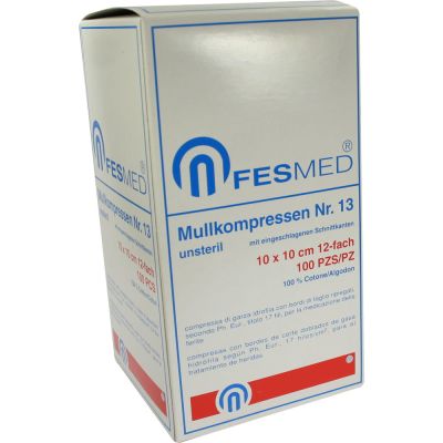 MULLKOMPRESSEN ES 10x10 cm unsteril 12fach Gr.13