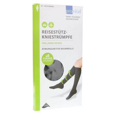 PROVITAL Reisekniestrümpfe Gr.35-38 schwar.Baumw.