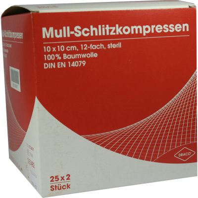 SCHLITZKOMPRESSEN Mull 10x10 cm steril 12fach