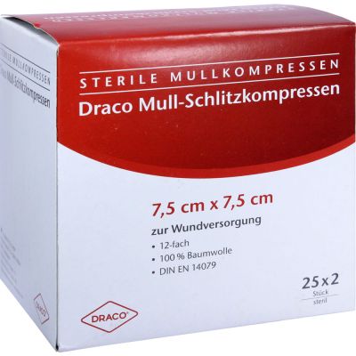 SCHLITZKOMPRESSEN Mull 7,5x7,5 cm steril 12fach