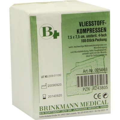 VLIESSTOFF-KOMPRESSEN 7,5x7,5 cm unsteril 4fach